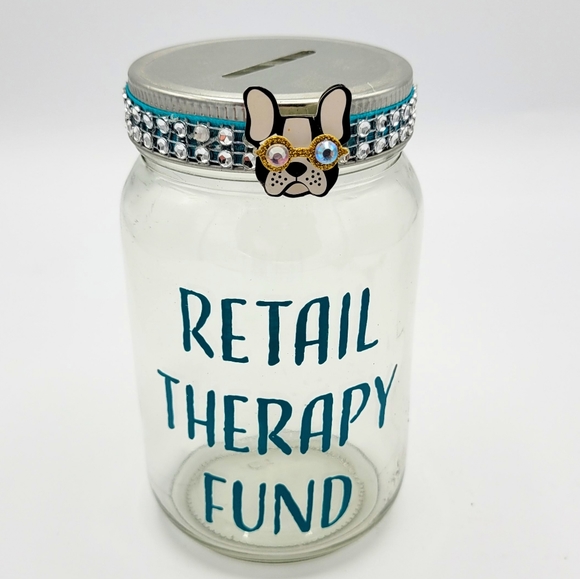 Handmade Retail Therapy Fund Mason Jar Piggy Bank French Bulldog - Picture 11 of 11